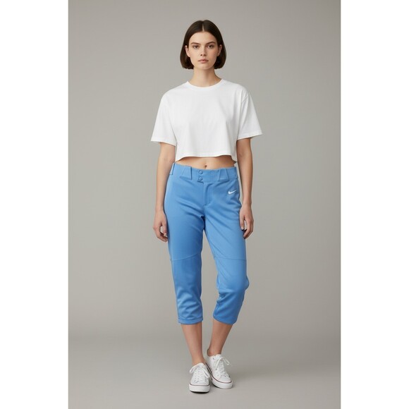 Nike Pants - Nike Team Softball Pants Women Large Baby Blue 3/4 Cropped Capri 100% Polyester